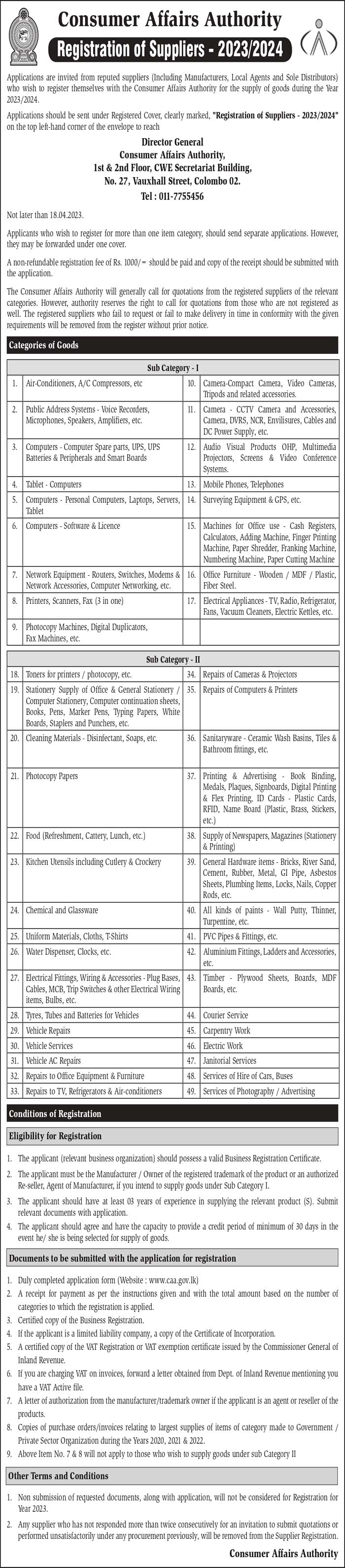 Registration of Suppliers 2023 2024